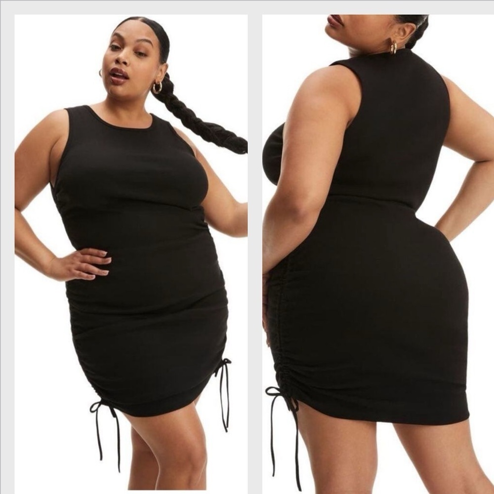 Good American American Ruched Mini Tank Dress in Black, New with Tags